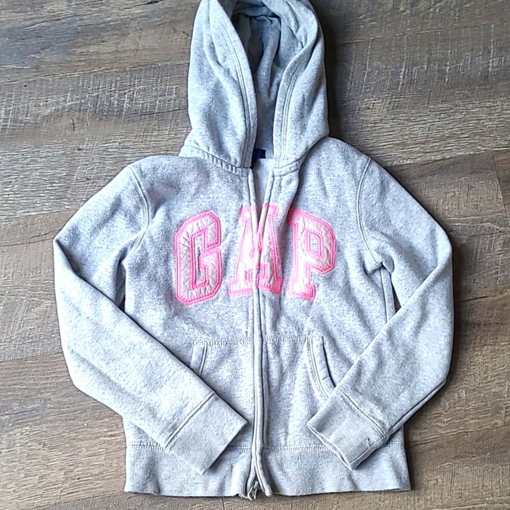 🟢GAP Kids Grey Hoodie with Pink Logo medium 8-9 years